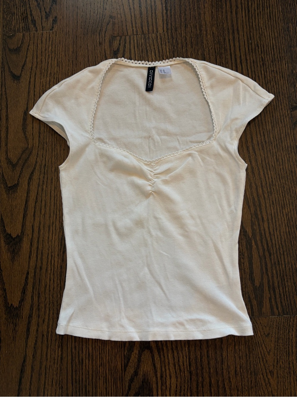H&M Cream Ribbed Square Neck Tank with Cap Sleeves